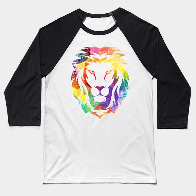 Colorful Lion Head Baseball T-Shirt by Mila46